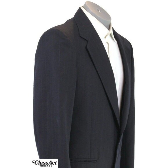 Stafford 2 Piece Suit Mens Blue Striped Wool Blend 2 Btn 40R Pleated Fronts 35"W - Picture 5 of 11